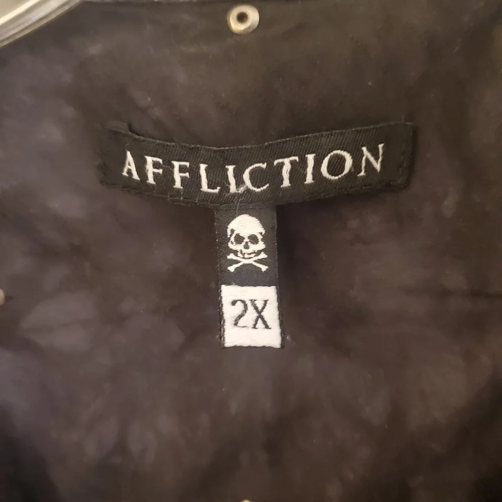 Affliction Gray/blk 2X Lng Slv Embroidery‎ ButtnUp Shirt Studs Goth Grunge Biker
